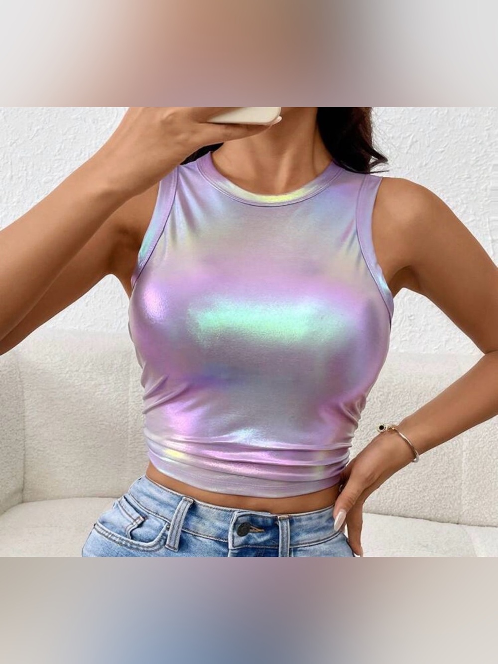 Iridescent Lavender Sleeveless Crop Top